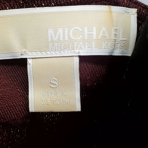 Michael Kors Iridescent Spark Burgundy Cold Shoulders Long Sleeves Blouse Size S - Picture 6 of 7